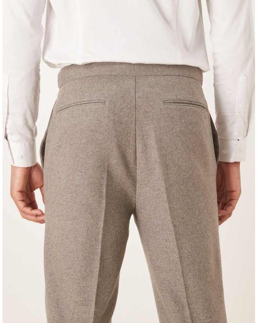 ASOS Natural Smart Tapered Wool Blend Trousers for men