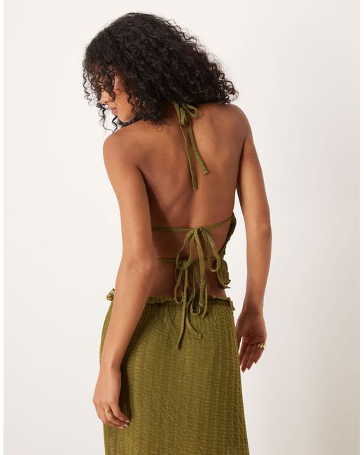 ASOS Green Co-Ord Textured Sleeveless Halter Neck Top With Open Back