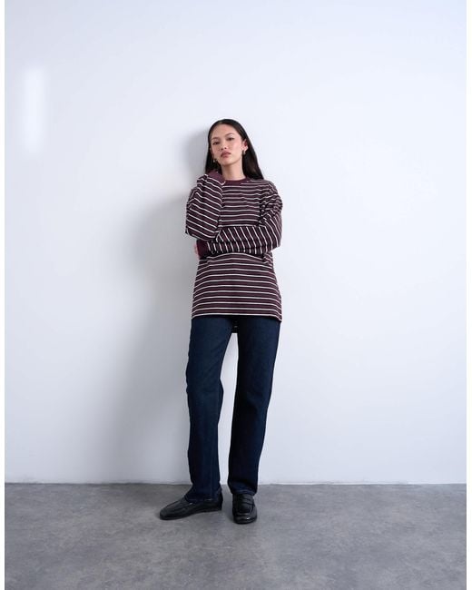 TOPSHOP Red Stripe Long Sleeve Slouchy Skater Tee