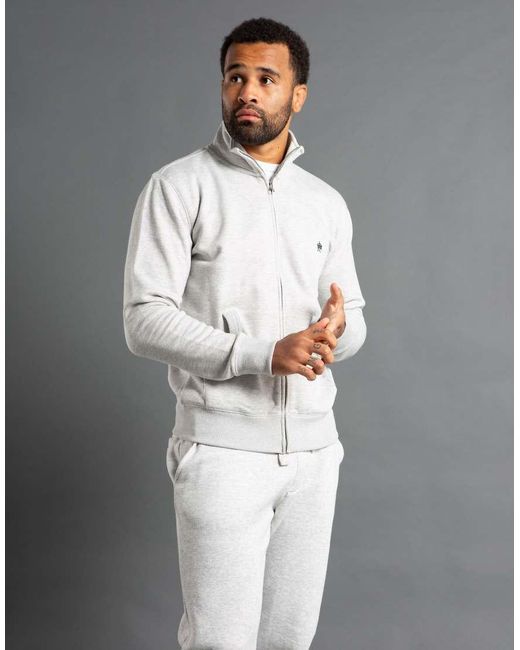 French Connection Gray Cotton Blend Funnel Neck Zip Jumper for men