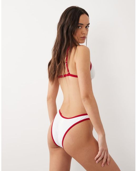 Free Society White High Leg Bikini Bottoms With Red Contrast Trim