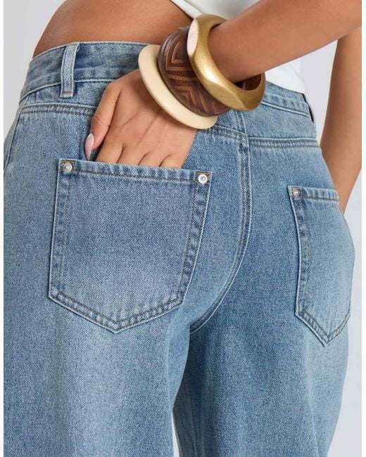 Missy Empire Blue Vintage Wash Denim Drawstring Wide Leg Jean