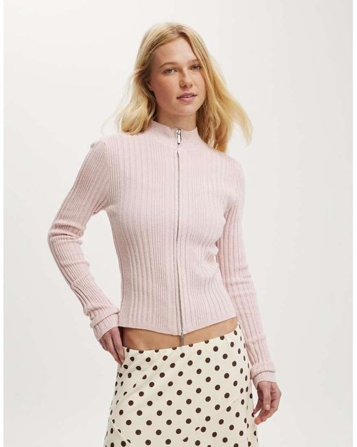 Cotton On Pink Variegated Rib Zip Through