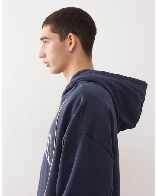 Collusion Blue Boxy Oversized Logo Hoodie With Piping for men