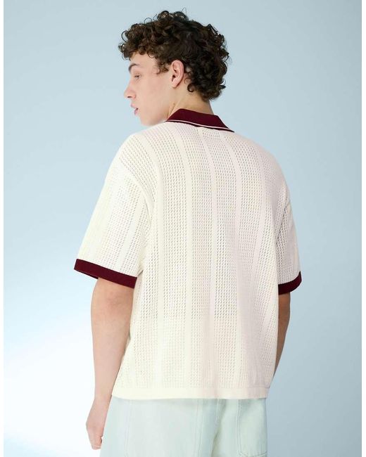 Bershka White Short Sleeve Print Polo Shirt for men