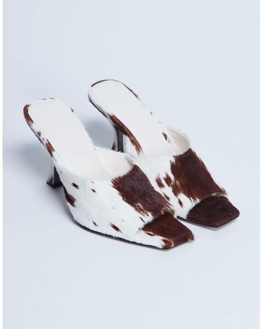 TOPSHOP White – fox – absatz-mules aus echtem leder mit ponyfell mit kuhflecken