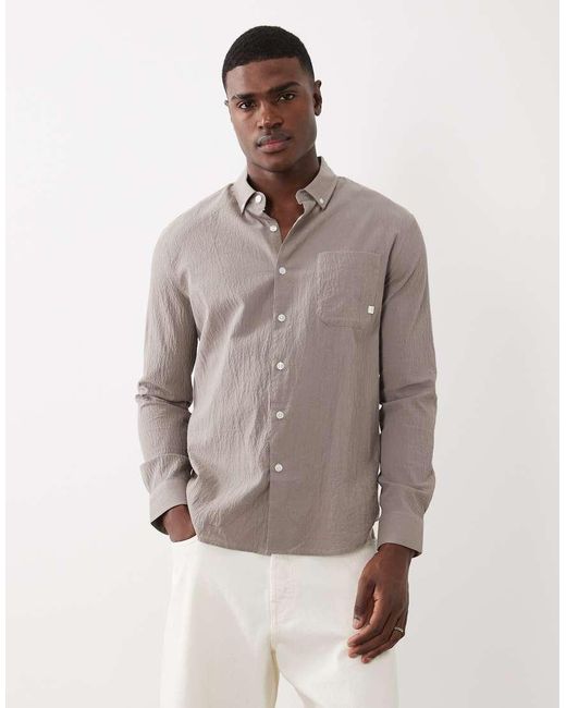 Farah Gray Stanford Long Sleeve Lightweight Logo Shirt for men