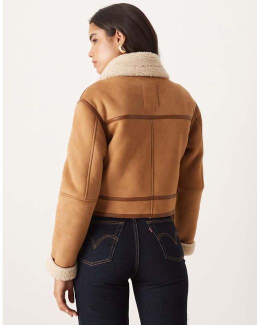 Abercrombie & Fitch Blue Vegan Suede Shearling Short Coat