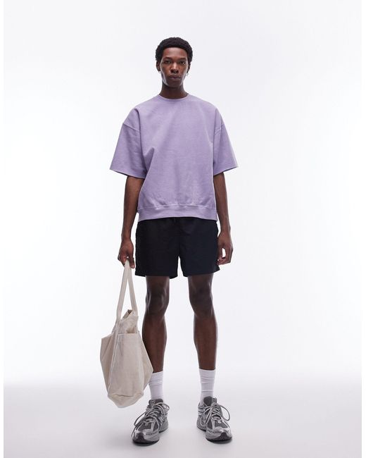 Topman Purple Oversized Fit Short Sleeve Sweatshirt With Number Print for men