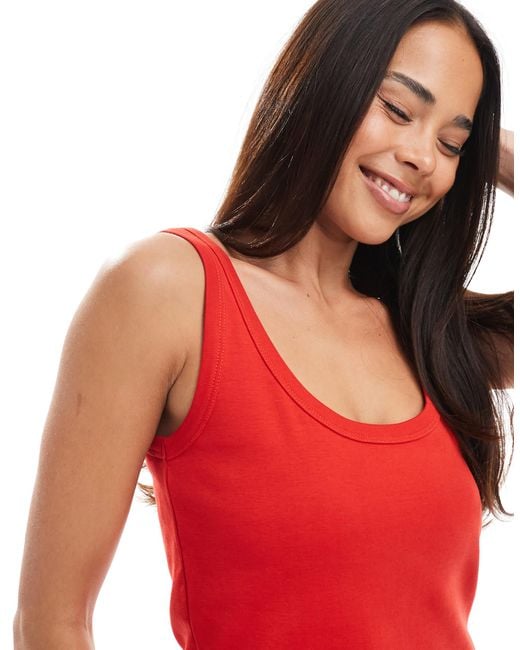 Miss Selfridge Red Ribbed Scoop Tank Top