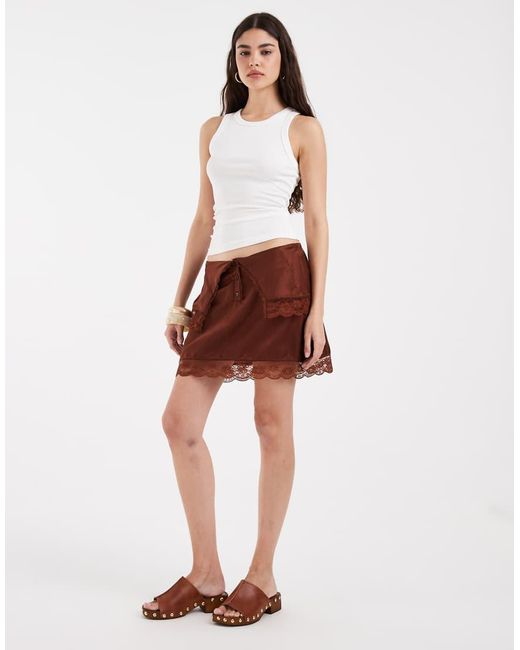 Muse Assembly Brown Pammy Lace Trim Mini Skirt