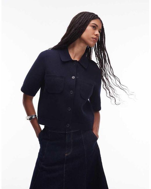 ARKET Blue Short Sleeve Compact Knit Cardigan Jacket