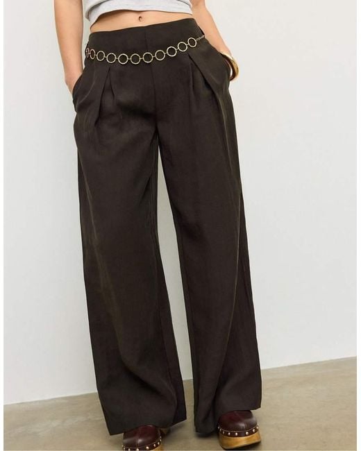 Stradivarius Black Darted Lyocell Trousers With Chain Detail