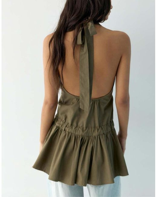Pull&Bear Green Short Halter Dress With Zip