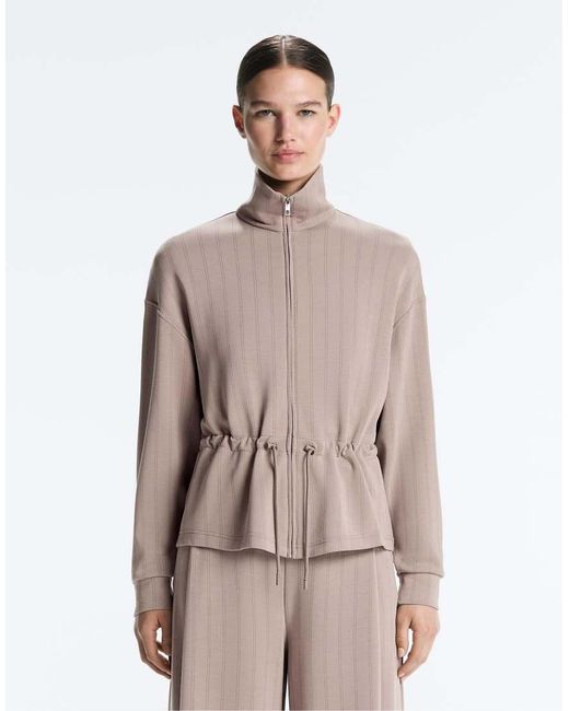 Oysho Brown Soft-Touch Modal Jacket With Adjustable Waist And High Collar