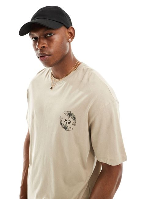 Jack & Jones Natural Oversized T-shirt With Carp Backprint for men