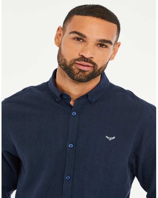 Threadbare Blue Slim Fit Linen Blend Long Sleeve Shirt for men