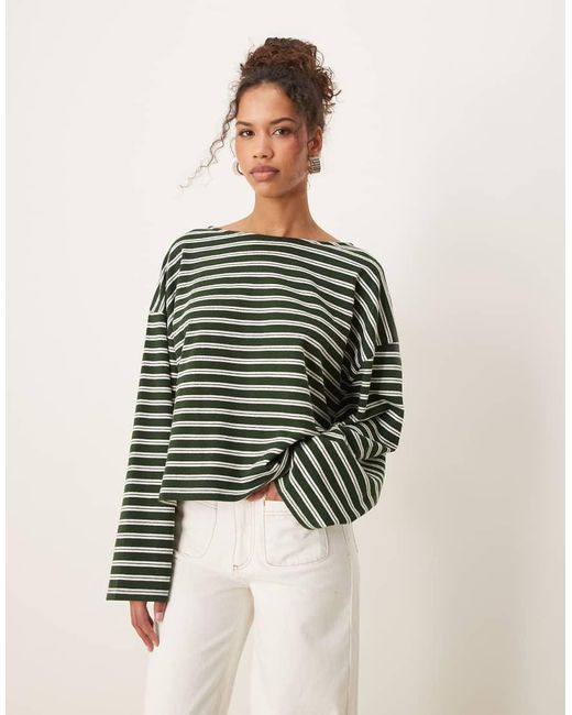 T-Shirt Squadrata Oversize Verde Testurizzato A Righe di ASOS in Green