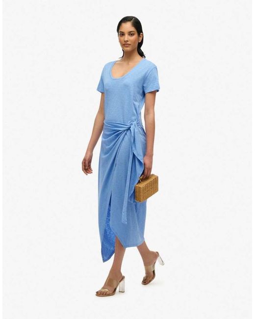 Superdry Blue Slub Midi Wrap Dress