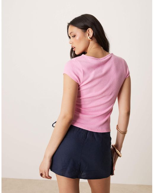 ASOS Pink Textured Knit Button Detail Tee