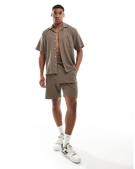 SELECTED Brown Co-ord Waffle Shorts for men