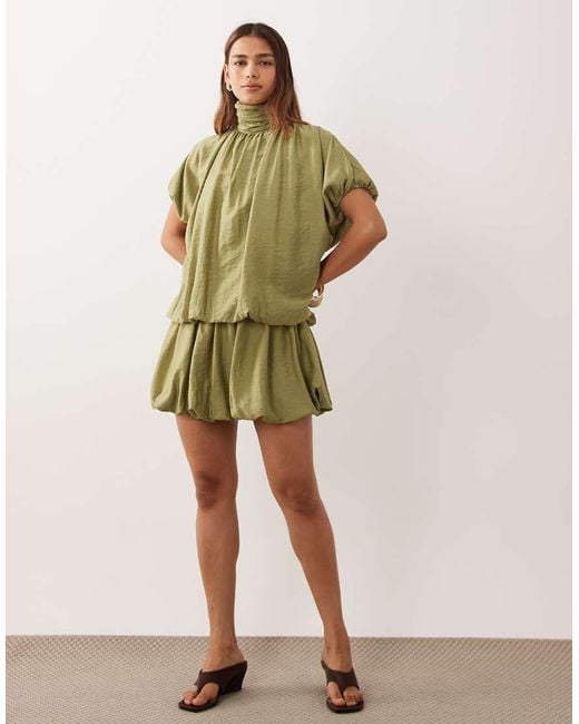 ASOS Green High Neck Mini Dress With Bubble Hem
