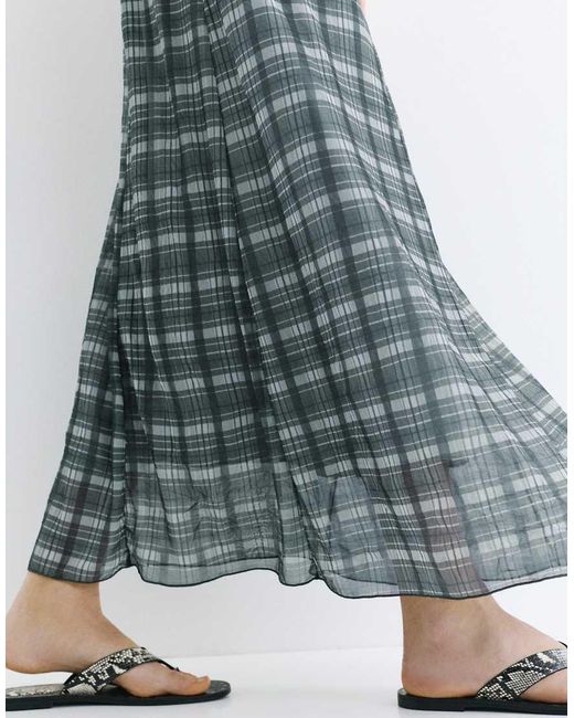 Pull&Bear Gray Check Midi Skirt