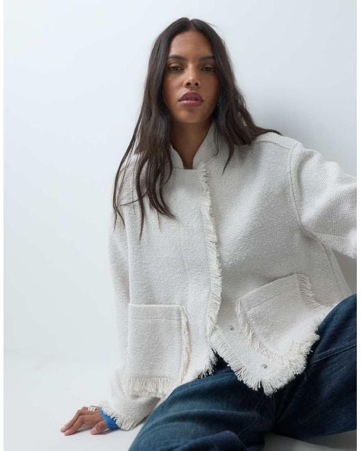 ASOS Gray Collarless Wool Blend Boucle Jacket
