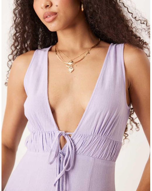 Vestito Corto Lilla Con Scollo A V E Laccio Sul Davanti di ASOS in Pink