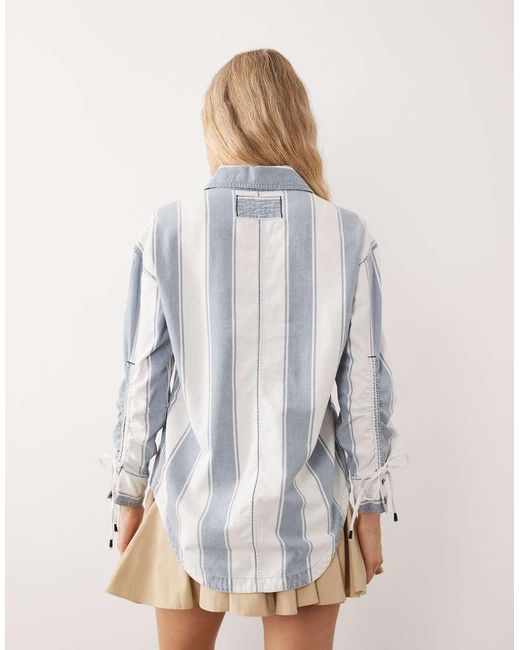 Free People Blue Crossroads Oversized Button Down Stripe Shirt