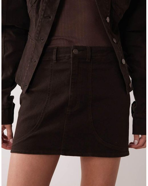 Wanderdoll Black Alix Denim Seam Detail Mini Skirt Co-ord