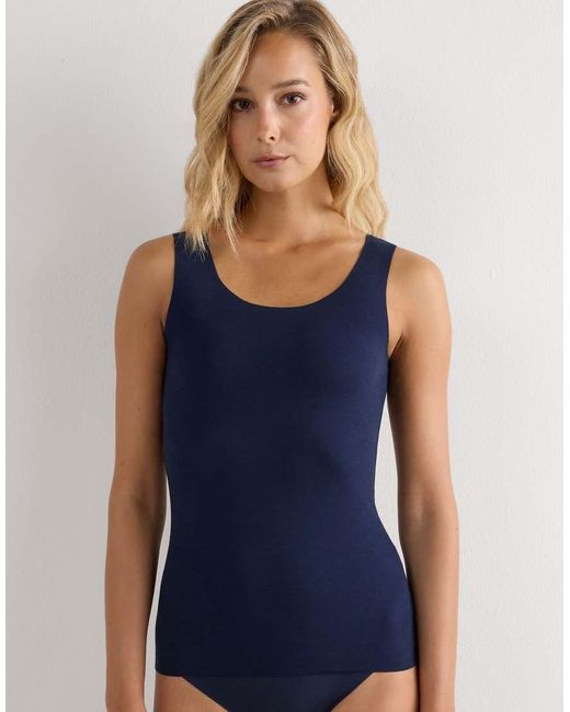 Intimissimi Blue Round-Neck Raw-Cut Cotton Vest Top