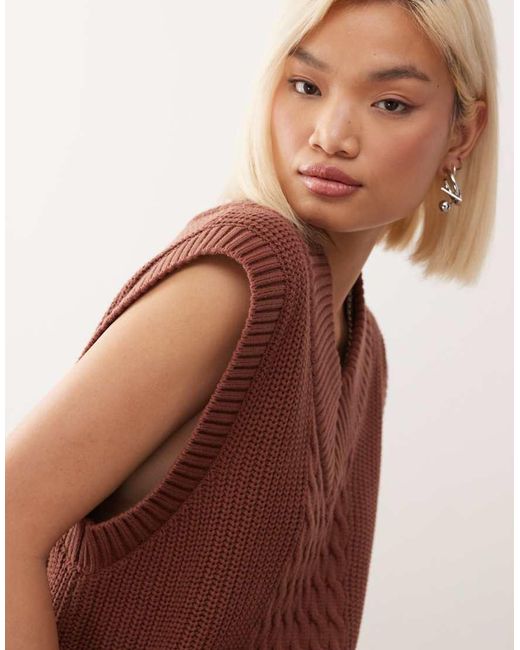 Monki Brown Knitted Varsity Jumper Vest