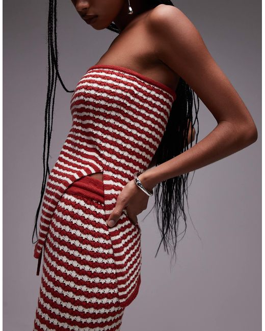 TOPSHOP Gray Knitted Stripe Bandeau Co-ord