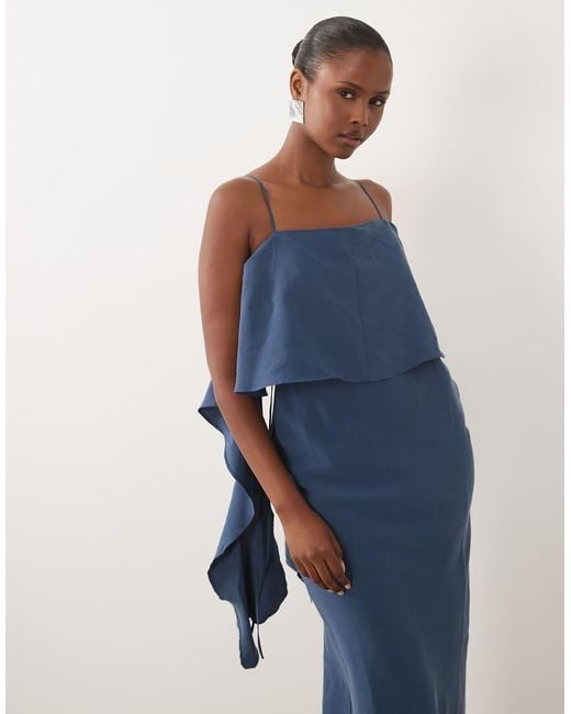 ASOS Blue Layered Cami Satin Midaxi Dress