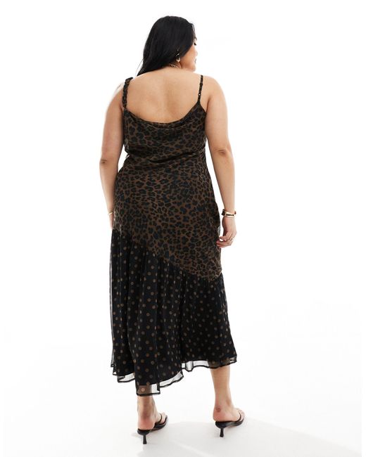 Asos design curve - robe mi-longue à imprimé animal et bretelles torsadées ASOS en coloris Black