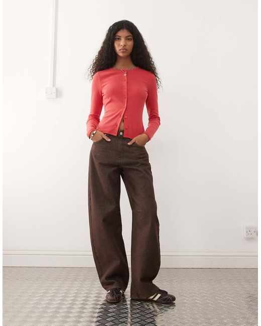 Collusion Red Fitted Pointelle Cardigan