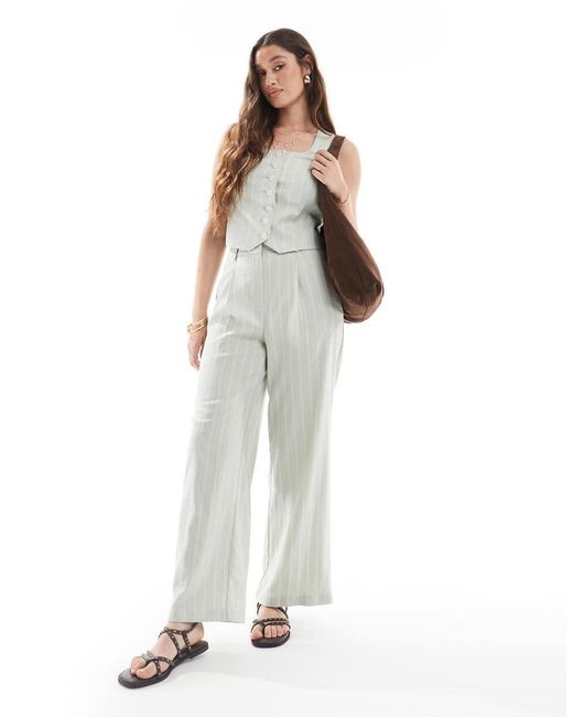 New Look White Co-ord Linen Wide Leg Stripe Trousers