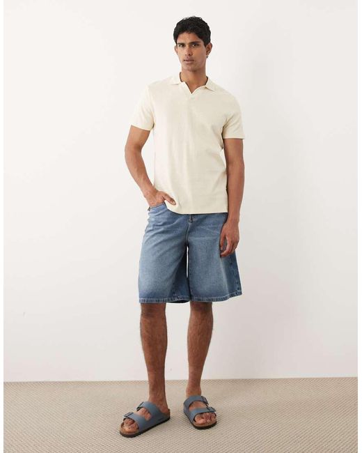 Blend Natural Regular Fit Revere Collar Textured Knit Polo for men