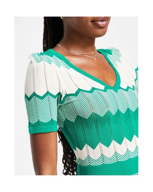 Morgan Green Knitted Contrast Panel Cap Sleeve Midi Dress