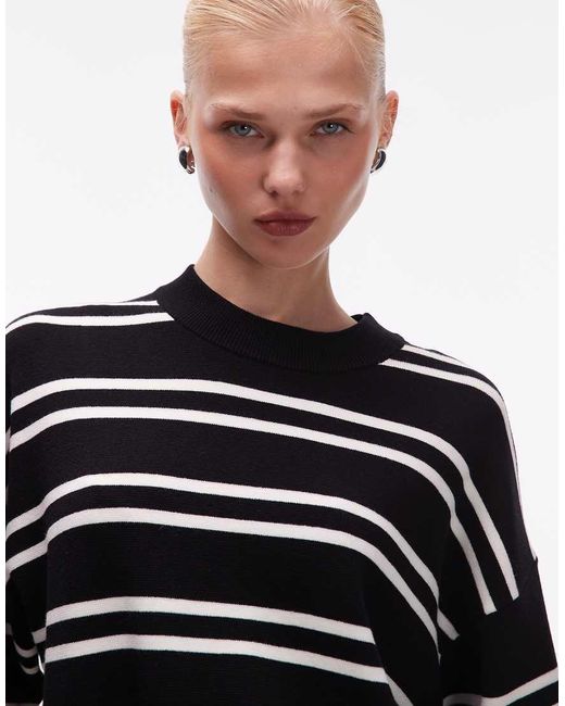 ASOS Blue Knitted Stripe Compact Structured Oversized T Shirt
