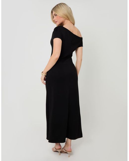 Threadbare Black Off Shoulder Draped Jersey Maxi Dress