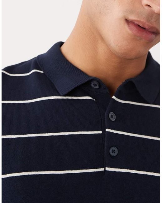 Threadbare Blue Knitted Short Sleeve Stripe Polo Shirt for men