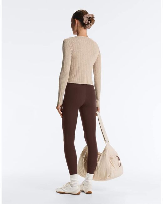 Oysho Brown Front Tie Knit Rib Cardigan