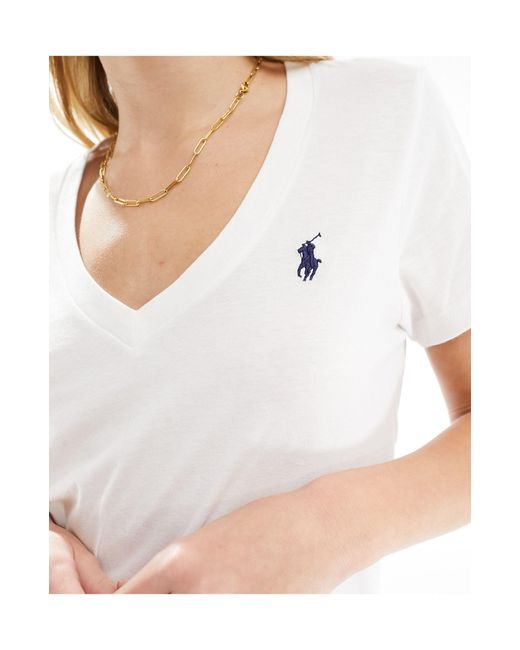 Polo Ralph Lauren White – es t-shirt mit v-ausschnitt und logo