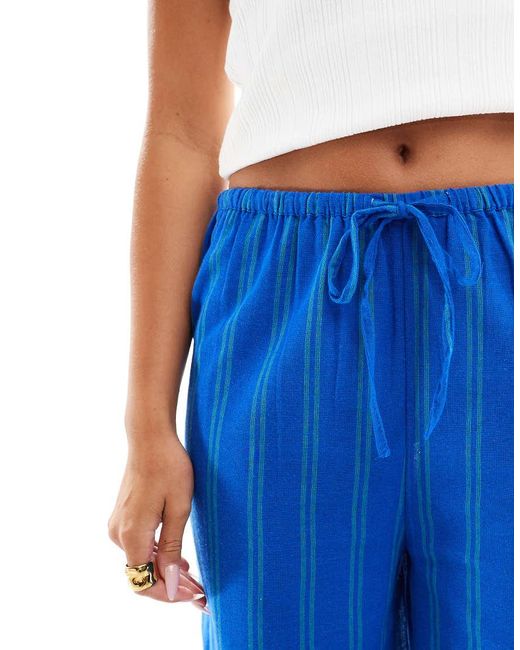Pantalones Azules A Rayas Verdes De Pernera Ancha De New Look de color Blue