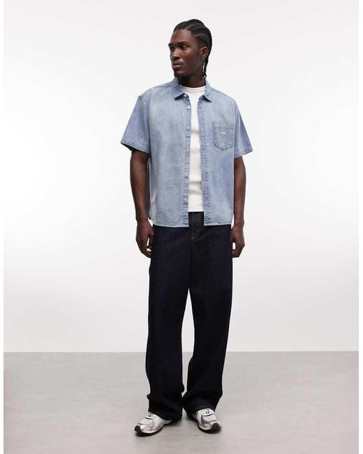 Obey Blue Owens Denim Short Sleeve Shirt for men