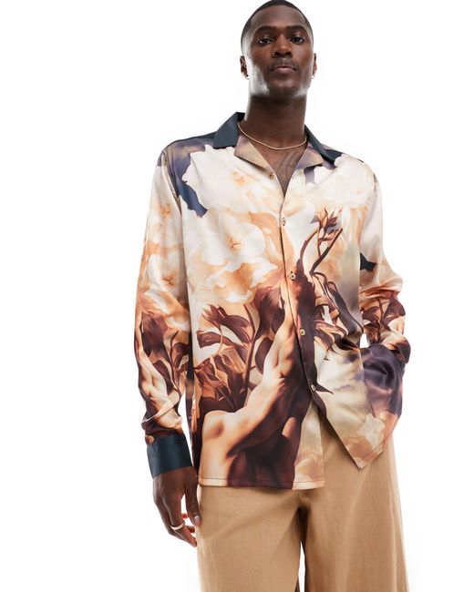 ASOS – locker geschnittenes hemd mit reverskragen und auffälligem print in Pink für Herren