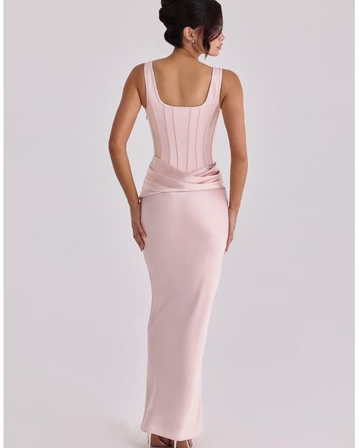 House Of Cb Pink Kira Blush Satin Gathered Maxi Dress