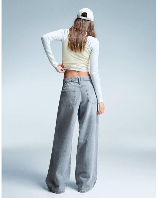 Bershka Gray baggy Wide Leg Jeans